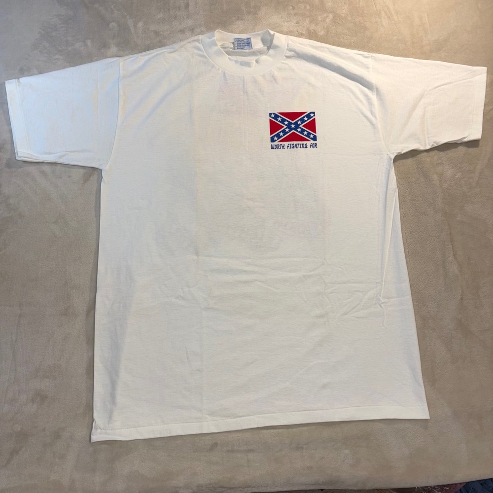 Vintage 1995 Civil War Single Stitch Worth Fighting For T-Shirt Men XL White USA